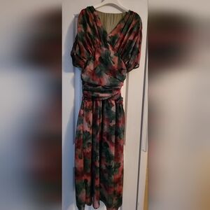 Nina Vibrant Red and Green Midi Dress